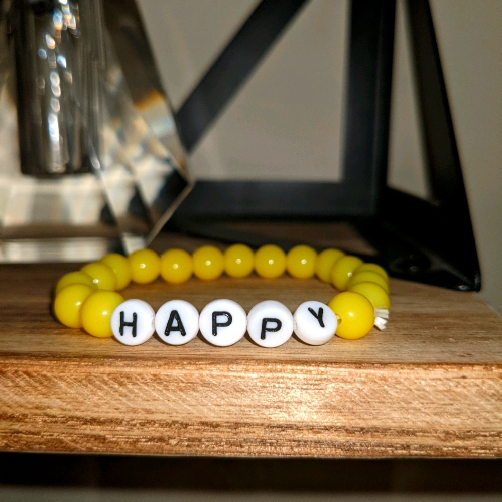 Kandi Stretch Beaded Word rave bracelet "Happy"